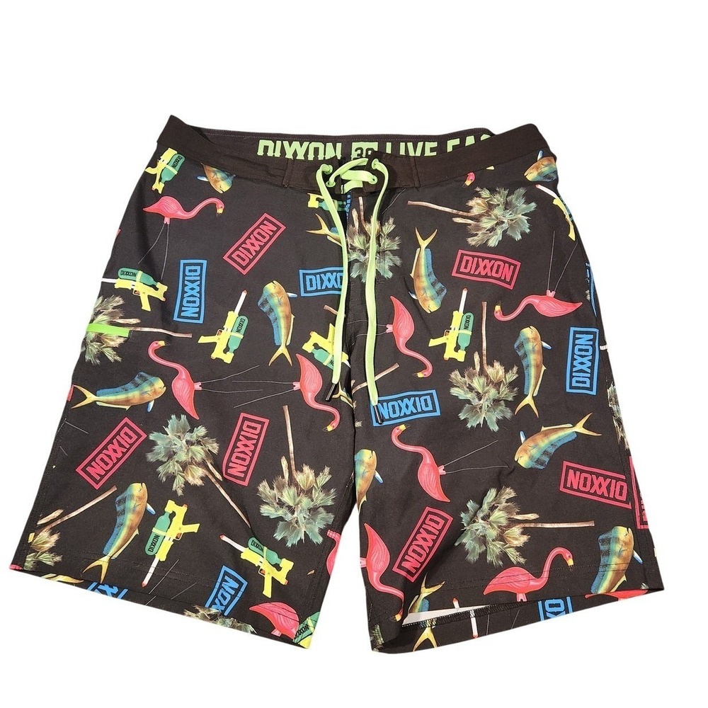 Dixxon "The Zag" Board Shorts Mens 36 swim trunks retro flamingo tropic graphic